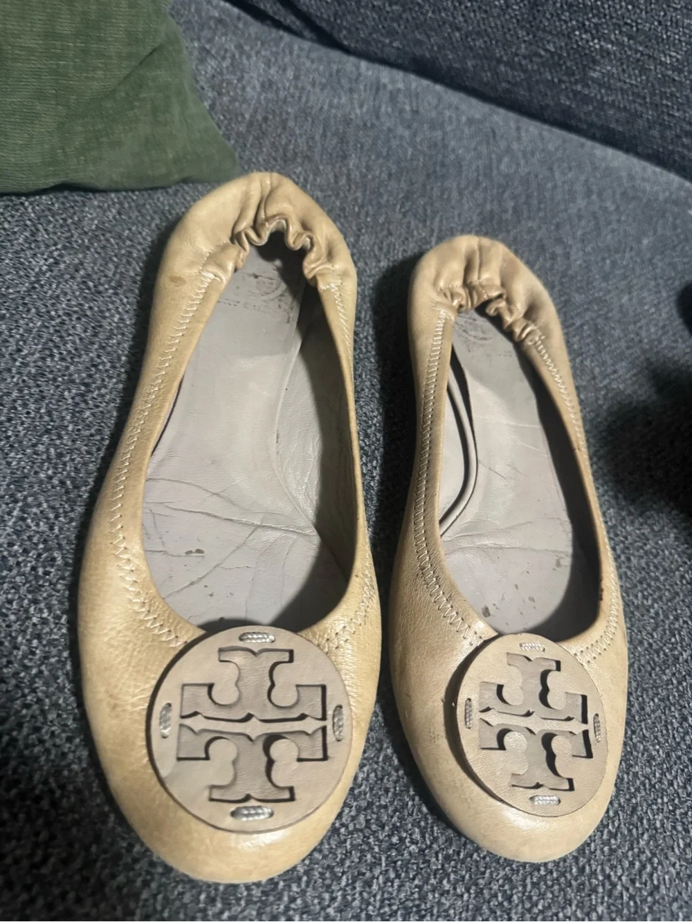 Tory Burch Tan Leather Logo Ballet Flats